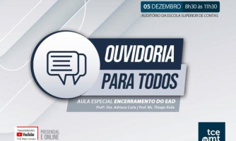 TCE-MT promove aula especial de encerramento de curso EaD Ouvidoria Para Todos na próxima segunda-feira (5)